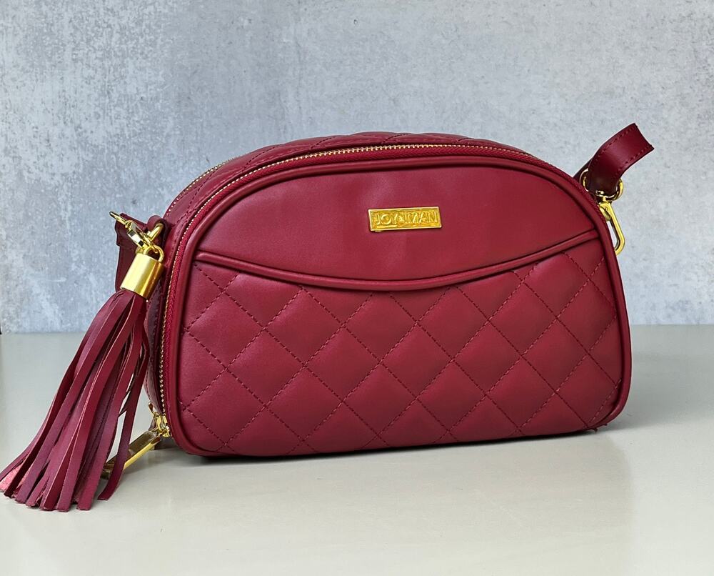 Joy & Iman Diamond Quilted Red Leather Crossbody Tassel Bag w Adjustable Straps